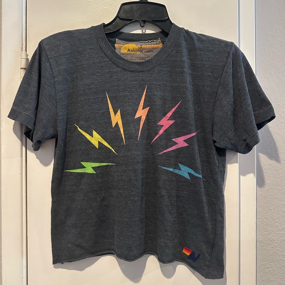 Aviator Nation MULTI-COLORED BRIGHT BOLTS BOYFRIEND TEE / pre-loved / GUC
